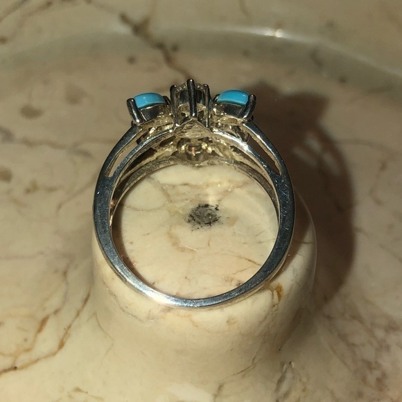 VTG Sterling Faux Turquoise Pearl White Cz Stone Flower Floral Ring Sz 8.75 - Picture 6 of 9